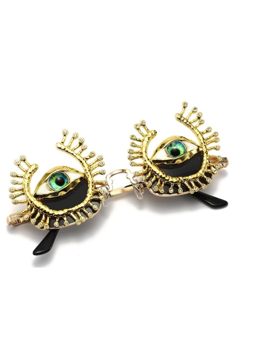 Gold Evil Eye Statement Sunglasses – Rhinestone Lash Novelty Fashion Glasses